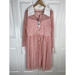 UniqueVintage 1X 16 Midi Dress Retro Hearts Mesh Chiffon Button Up Shirt A-Line